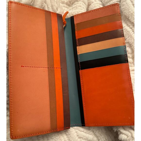 Craftwork Products Japan Made Deep Orange Colorblock Motif Long Wallet - Picture 6 of 10